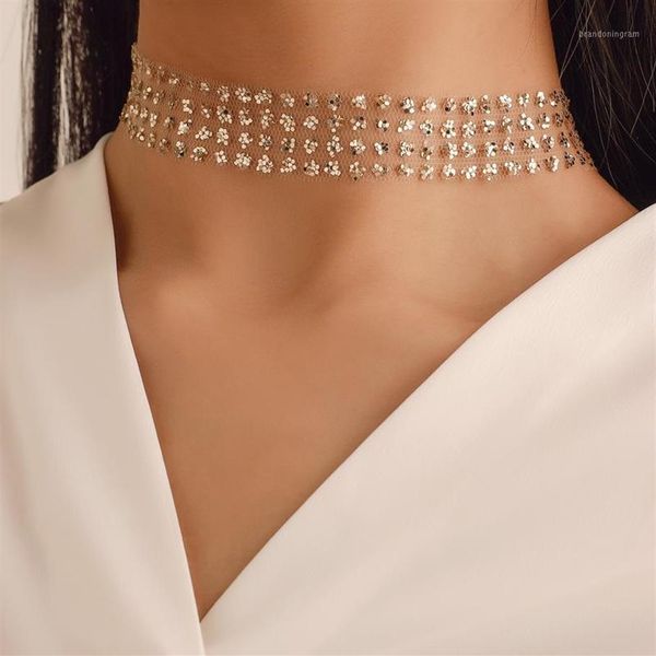 Girocolli Moda Sexy Collare largo in metallo Collane girocollo per le donne Paillettes lucide Garza Maglia Chocker Collana Temperamento Gioielli A00276r