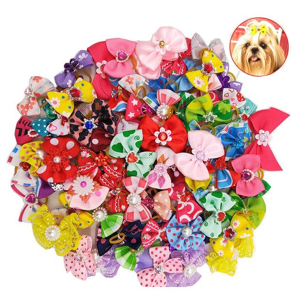 Fiocchi colorati per abbigliamento per cani di piccola taglia Fiocchi per peli di cucciolo Decorano elastici per peli di cane di piccola taglia Fornitore di fiori per animali domestici