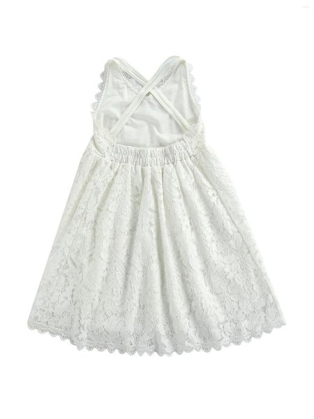 Vestidos de menina 2023 crianças vestido de deslizamento renda floral com decote em v sem mangas onepiece cinta de espaguete vestido de verão para meninas branco 2-7 anos