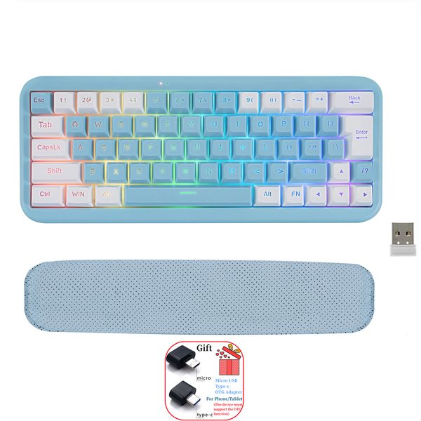 Teclados Recarregáveis 2.4G Teclado Sem Fio Mini Gaming RGB Retroiluminado com Suporte de Pulso para Home Office Laptop PC Gamer 230927