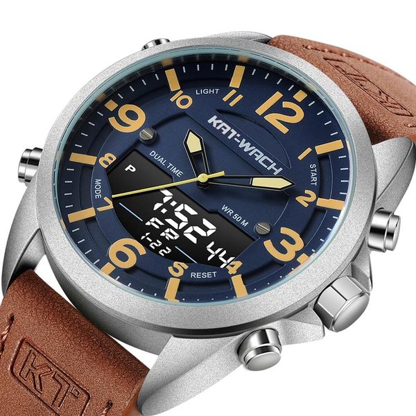 KT Orologio da polso da uomo Orologio di lusso per uomo Orologio in pelle Uomo Stile militare esercito Quarzo digitale da uomo Casual impermeabile KT1818276J