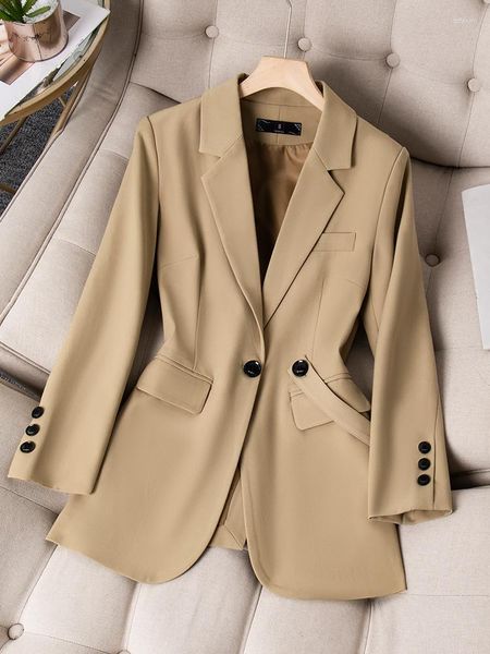 Ternos femininos S-4XL Moda Mulheres Soltas Blazer Casaco Damasco Preto Khaki Feminino Manga Longa Único Breasted Laides Jaqueta Para Outono Inverno