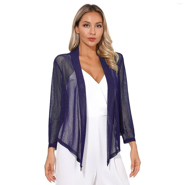 Blusas femininas elegantes cardigan mulheres super fino bolero tops cor sólida frente aberta manga longa pura bainha assimétrica casaco para