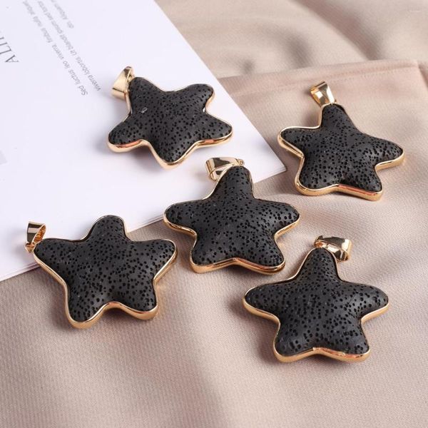 Colares de pingente 1 pc vendendo natural preto lava vulcânica encantos estrela em forma de rocha para fazer jóias diy colar acessórios