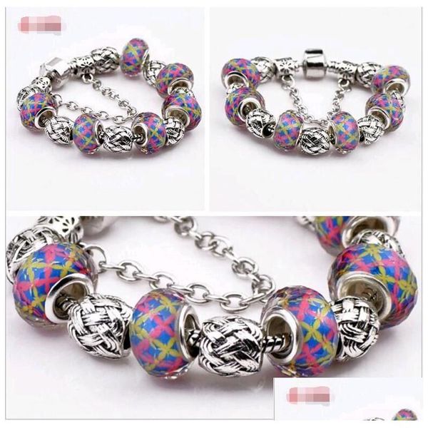 Charm Armbänder Paare Armband Großes Loch Runde Perlen Perlen Kristall Azurblauer Stein DIY Schmuck Liebhaber Armbänder 2 Stück Drop Lieferung Dhuab