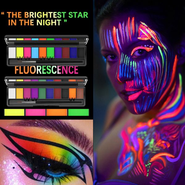 Pittura per il corpo 10 colori Attivazione dell'acqua Tavolozza per pittura UV Set Viso Pittura per il corpo fluorescente fai-da-te a base d'acqua Pasta mimetica Eyeliner Trucco 230926