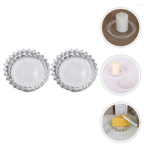 Titulares de vela 2 pcs bandeja redonda titular placa perfumada placas de vidro decorativo chá luz velas banquete suporte