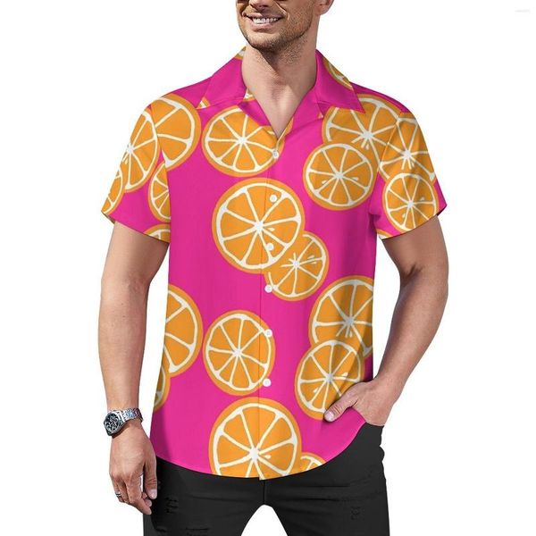 Camisas casuais masculinas fatias de laranja camisa solta masculina praia frutas impressão verão design manga curta y2k blusas grandes