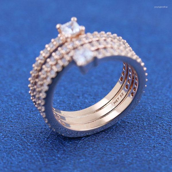 Cluster-Ringe Fabrik Großhandel 925 Sterling Ring Silber Rose Gold überzogene dreifache Spirale Band Fit Schmuck Verlobung Hochzeit Liebhaber Mode