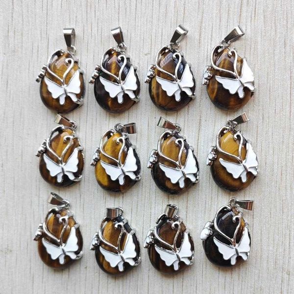Pingente colares natural tigre olho pedra lágrima borboleta encantos pingentes para acessórios de jóias fazendo presentes 12 pçs/lote atacado