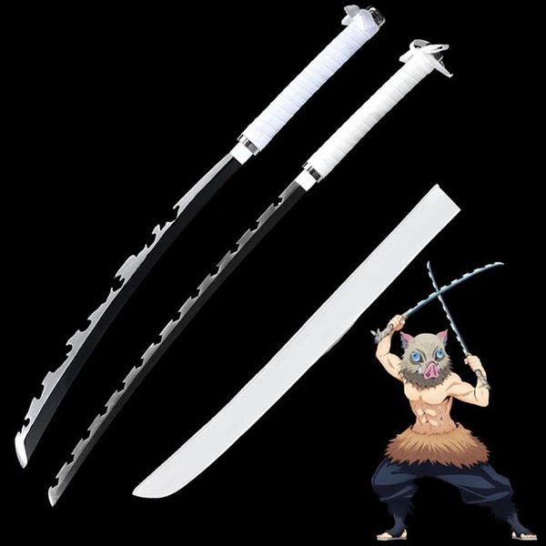 Weihnachtsdekoration Japanischer Anime Dämonentöter Kimetsu No Yaiba Hashibira Inosuke Cosplay Requisiten-Fantasieschwerter aus echtem Stahl-Zwei S2957