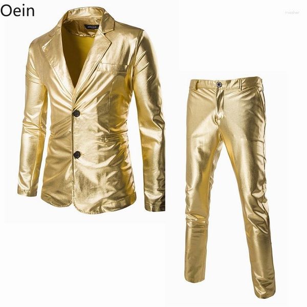 Abiti da uomo 2 pezzi Mens Gold Sliver Club Wear Show Dress Blazer Pantaloni Imposta Stage Performance Slim Fit Dance Plus Size