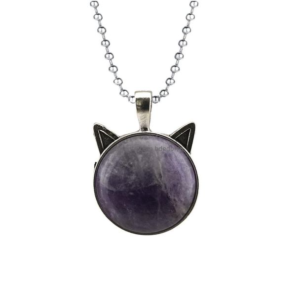 Ожерелья с подвесками, винтажное ожерелье с подвеской в форме головы кошки, натуральный драгоценный камень, выпускной подарок для друзей и влюбленных, ювелирные изделия на шею Dhbw1