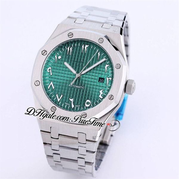 41mm 15400 A21J Orologio automatico da uomo Quadrante con texture verde Marcatori con scritta araba in argento Versione Medio Oriente Bracciale in acciaio inossidabile 281A