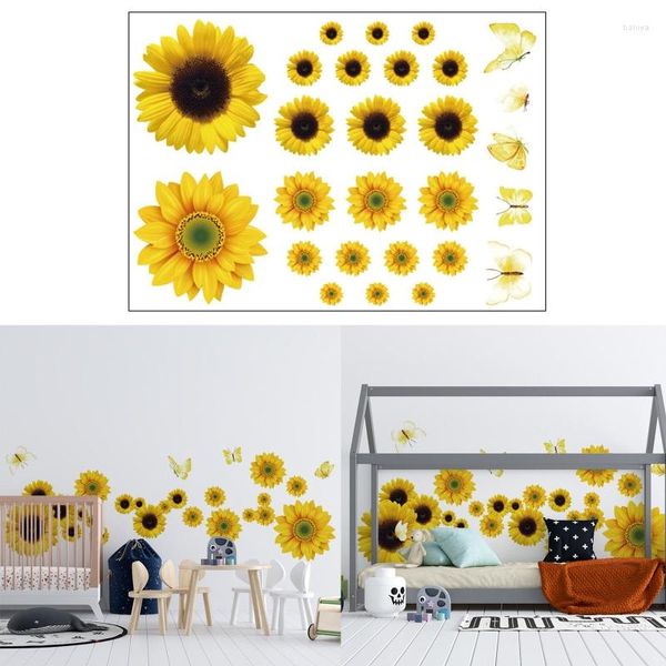 Geschenkpapier, abnehmbarer Blumen-Aufkleber, Sonnenblumen-Wandaufkleber für Kinder, Baby, Schlafzimmer, Wohnzimmer, wasserdichte 3D-Blumen-Schmetterlings-Tapete