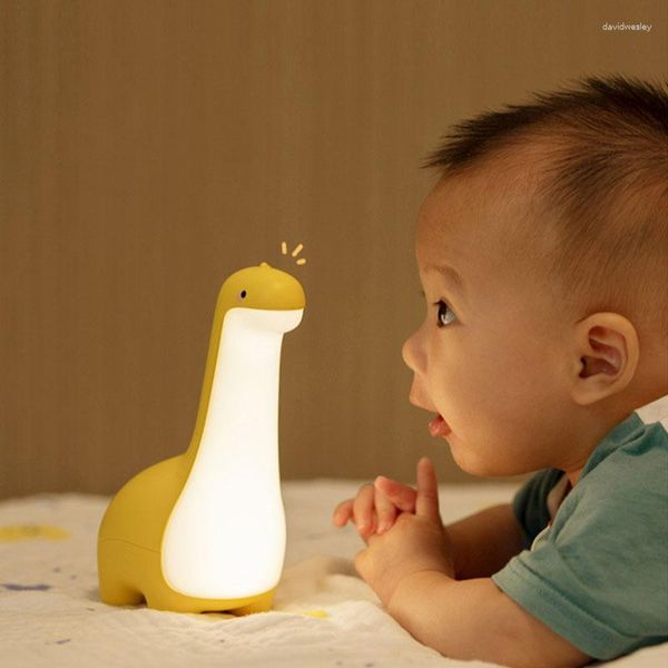 Luzes da noite bonito led dinossauro luz usb recarregável proteção para os olhos mesa de cabeceira dormir cronometragem bebê quarto deco lâmpada