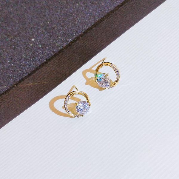 Orecchini a bottone Classico oro 18 carati cavo rotondo cristallo pieno di diamanti per le donne Cerchio eometrico zircone regalo di Natale