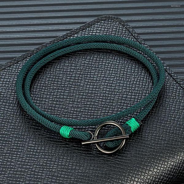 Charme Pulseiras MKENDN Moda Homens Mulheres Náutica Corda Pulseira Pulseira Preto Aço Inoxidável OT Fivela