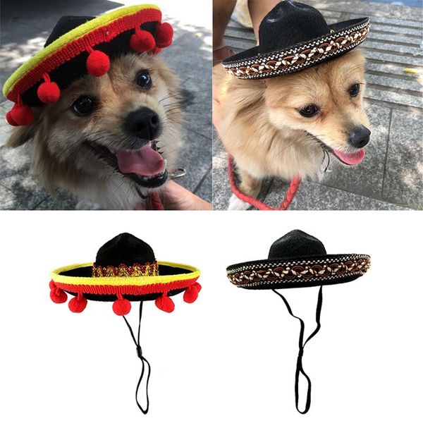 Cão vestuário praia pet diversão cães sol palha para chrismas gatos chapéu estilo decoração cosplay festa mexicana e mini sombrero