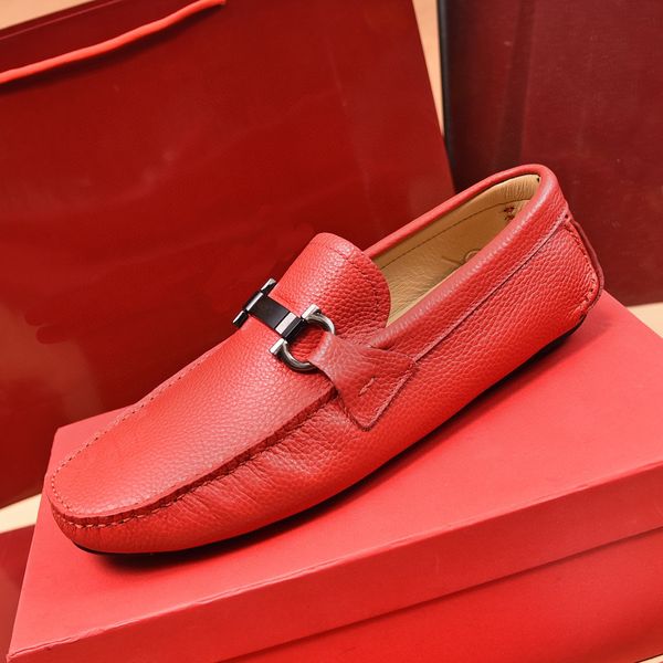 Mocassini da uomo di marca di lusso Fre Dress Italy Scarpe in vera pelle Gommino Scarpe in pelle di vitello rosse Taglia 38-46