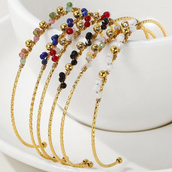 Bracciale semplice braccialetti di apertura a forma di C di lusso per le donne Ragazze moda stile francese gioielli fatti a mano in acciaio inossidabile color oro