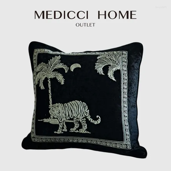 Federa per cuscino Medicci Home A Tiger In The Moonlight Cuscino ricamato Arte astratta Lusso Cannes Mansion Coperture decorative 45x45