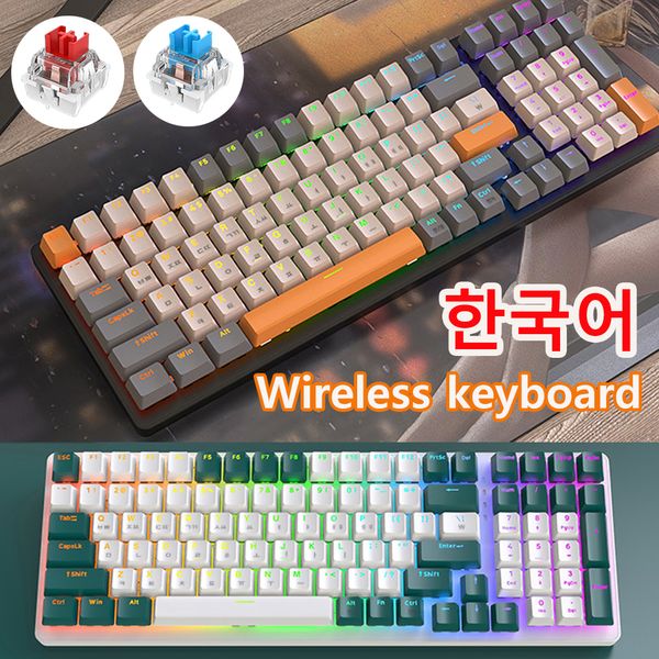 Tastaturen Mechanische Gaming-Tastatur Hintergrundbeleuchtung Gamer Rot Blau Schalter 100 Tasten Koreanische Tastatur 2 4G 3 Modi Swap 230927