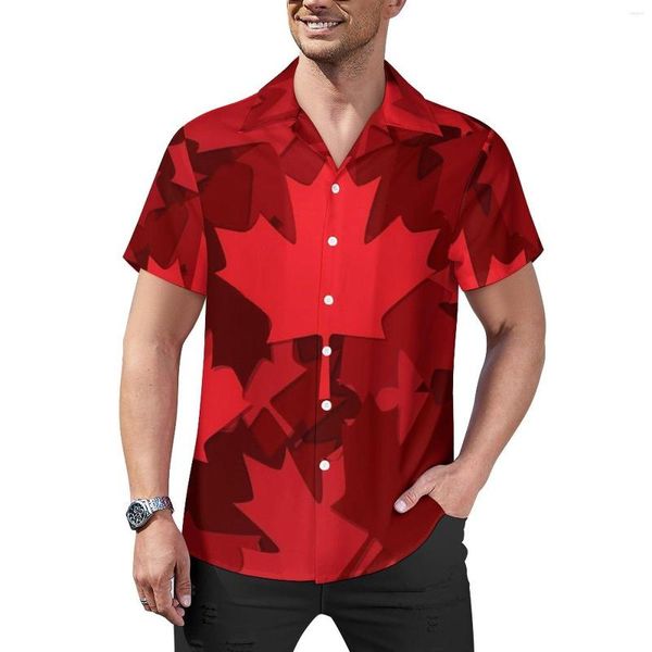 Camisas casuais masculinas Red Leaf Camisa Canadá Maple Férias Soltas Verão Moda Blusas Manga Curta Roupas Personalizadas Oversized