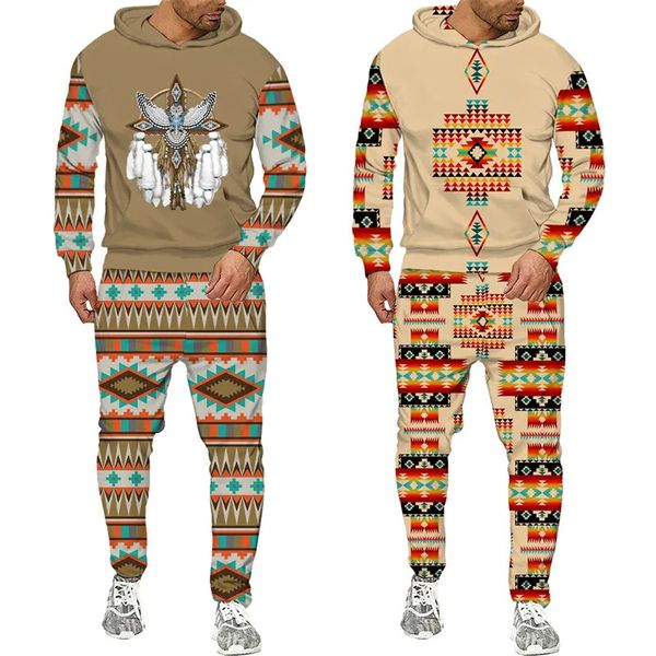 Erkek Ceketler Vintage Graphic 3D Baskılı Erkek Hoodie/Suit Harajuku Etnik kazak Sweatshirts Sweetsuit Set Moda Street Giyim Giysileri 230927