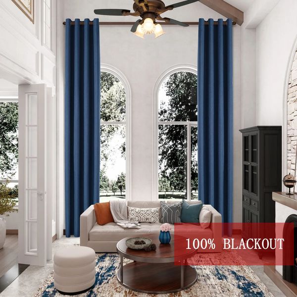 Cortina 350cm de altura 100 blackout cor sólida cortinas de linho falso quarto sala de estar longo 230927