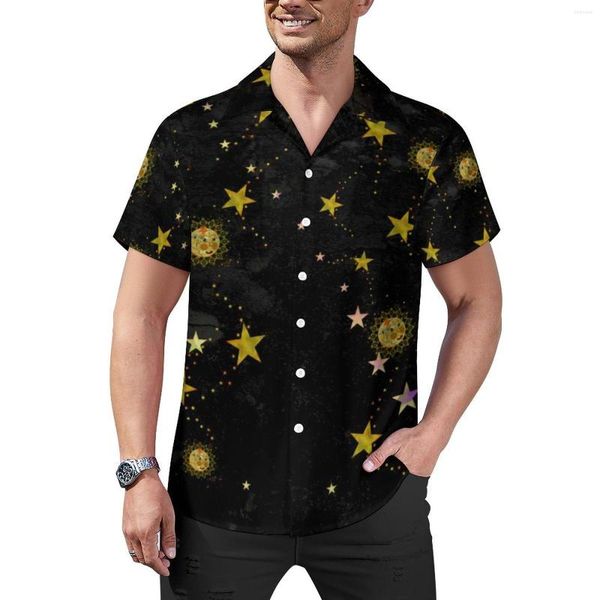 Мужские повседневные рубашки, пляжная рубашка с абстрактным дизайном и принтом луны и звезд, гавайские мужские эстетические блузки, одежда с коротким рукавом и графикой