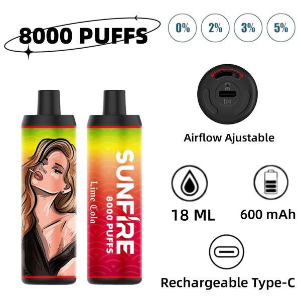 Оригинальный Sunfire Tornado 8000 9000 Puffs Одноразовые электронные сигареты 18 мл Vape 0/2/3/5%.