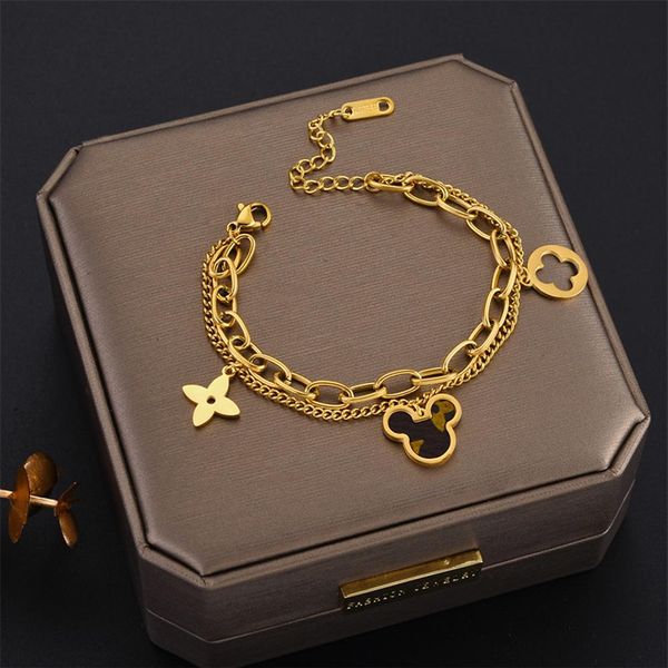 Vierblättriges Kleeblatt-Armband, Designer-Schmuckset, Charm-Armband, Gold, Silber, Perlmutt, grüne Blumenketten, Gliederkette für Damen208r