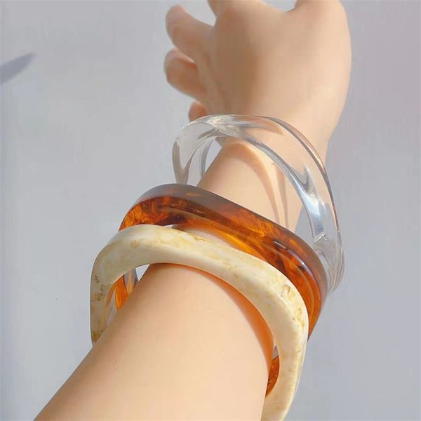 Bangle colorido geléia gradiente resina acrílica irregular aberto pulseira manguito transparente quadrado largo para mulheres jóias 230926