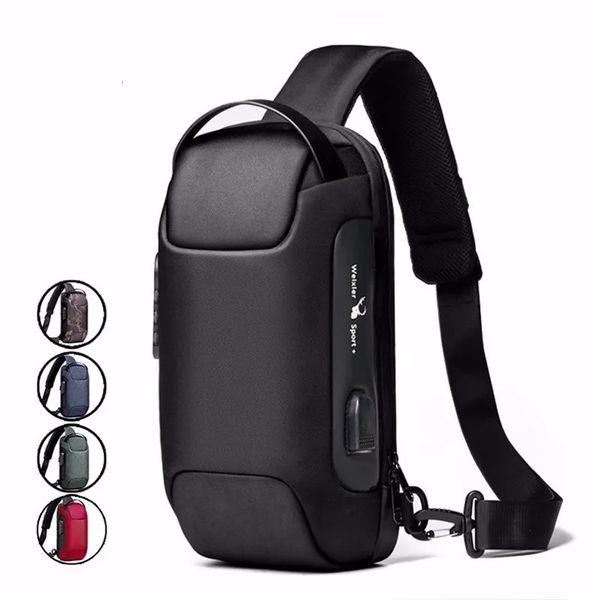 Rucksack Männer Sling Rucksack Rucksack Umhängetasche mit USB Lade Port Anti-diebstahl Reise Männlichen Motorrad Fahrer Seite Schulter Brust taschen 230927