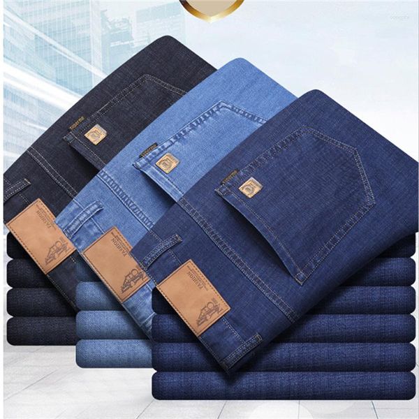 Herrenjeans, dünn, Sommer, Baumwolle, Stretch, hochwertig, mittlere bis hohe Taille, Business, lässig, gerade, klassisch, Straßenmode