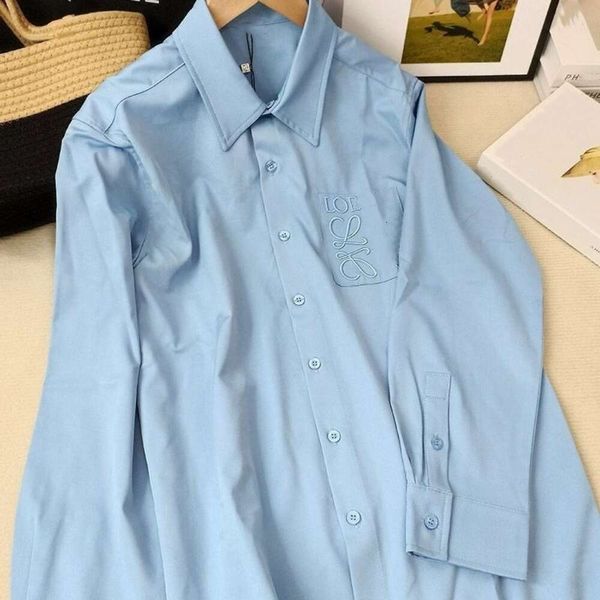 2024ss Loe Женская рубашка дизайнерские блузки новая рабочая одежда осень вышивка чисто хлопковая шелковая мелкозернистая ткань с длинными рукавами.
