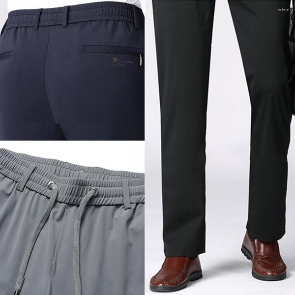 Abiti da uomo Pantaloni da completo con grande elasticità Pantaloni da lavoro elasticizzati per uomo Tasche con coulisse a vita alta Pantaloni a gamba dritta Comodi