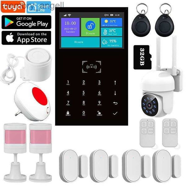 Alarm Sistemleri PG109 TUYA WIFI GSM Alarm Sistemi Ev Hırsız Güvenliği Alexa Kablosuz Akıllı Yaşam Kapısı Pencere Sensörü IP Kamera YQ230927