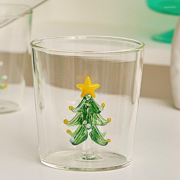 Bicchieri da vino Tazza con design albero di Natale da 300 ml Simpatica tazza in vetro 3D fatta a mano italiana per caffè, tè, decorazioni per la casa, anno regalo