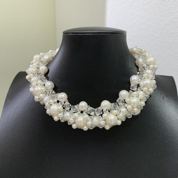 Колье из натурального пресноводного жемчуга и кристаллов, ожерелье с магнитной застежкой, модные женские украшения 36 см