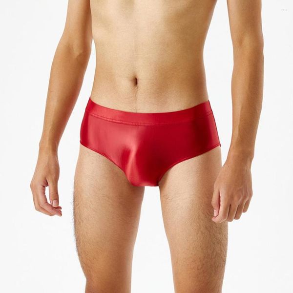 Mutande Uomini sexy di seta Mutandine lucide a vita bassa Slip rigonfiamento Slip Gioventù intimo maschile Alta elasticità Costumi da bagno lisci Costumi da bagno