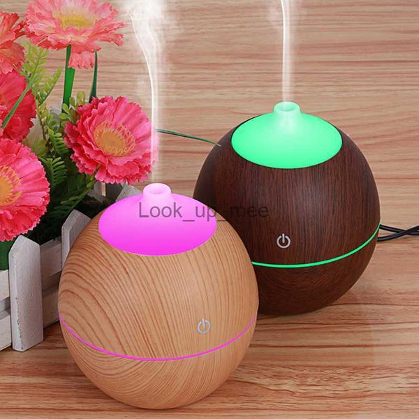 Luftbefeuchter 130 ml rundes Holz mit 7 farbwechselnden LED-Lichtern Ultraschall-Aroma-Luftbefeuchter USB-Luftverteiler Luftreiniger Zerstäuber Öldiffusor YQ230927