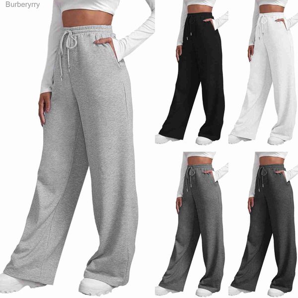 Conjuntos ativos calças de perna larga para mulheres velo forrado sweatpants calças retas inferior all-matemática simples fitness joggers calças viagem básicol230927