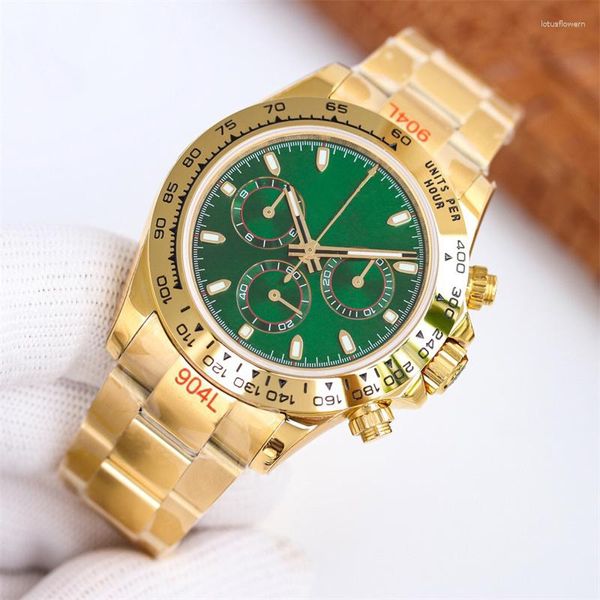 Orologi da polso Orologio da uomo di lusso superiore Movimento meccanico automatico Codice temporale Business Elegante Oro Verde Nero