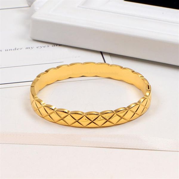 new classic 18K gold stainless steel engraved bangle bracelets women diamond gelang bangles rhombus designer luxury bracelet jewel289o