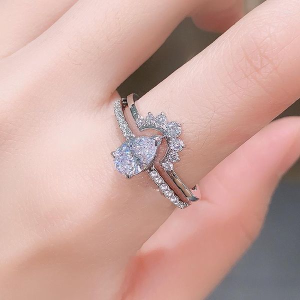 Anéis de cluster 2023 requintado all-match atrair anel de pêra simples e elegante jóias presente de aniversário de casamento para sua esposa