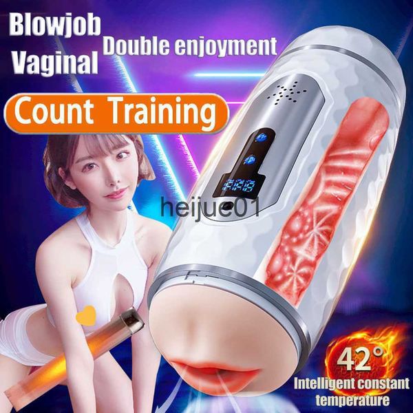 Masturbatoren Doppelkopf Count Masturbation Cup Zunge lecken echte Vagina -Taschen -Muschi Blowjob Vibrator Erwachsener sexy Spielzeug für Mann Masturbator x0926