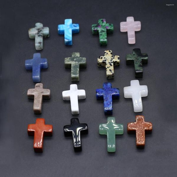 Anhänger Halsketten 2PC Kreuz Natürlicher Halbedelstein Zufällige Farbe Charme DIY Herstellung Halskette Ohrringe Schmuck Zubehör Geschenk