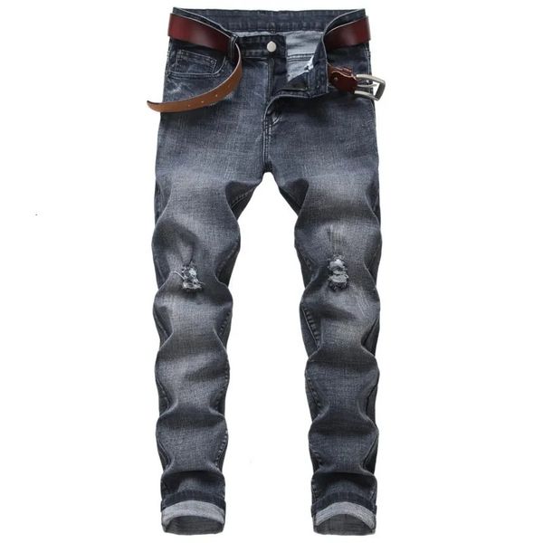 Jeans masculinos novos homens estiramento jeans magros moda slim fit calças jeans preto geay casual rasgado jeans calças masculinas roupas de marca tamanho 28-42 230927